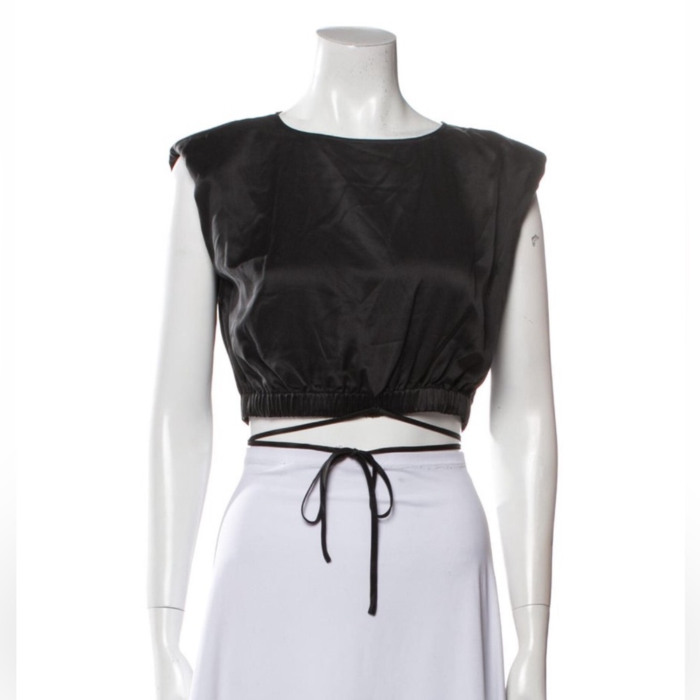 NICHOLAS Silk Cropped Top in Black with Tie Front